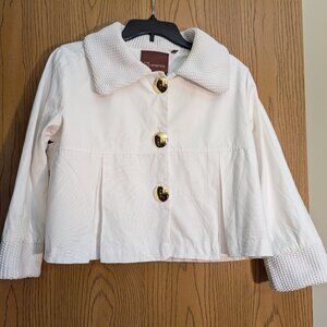 525 America Cotton White Capelet Jacket with Textured Collar and Gold Buttons